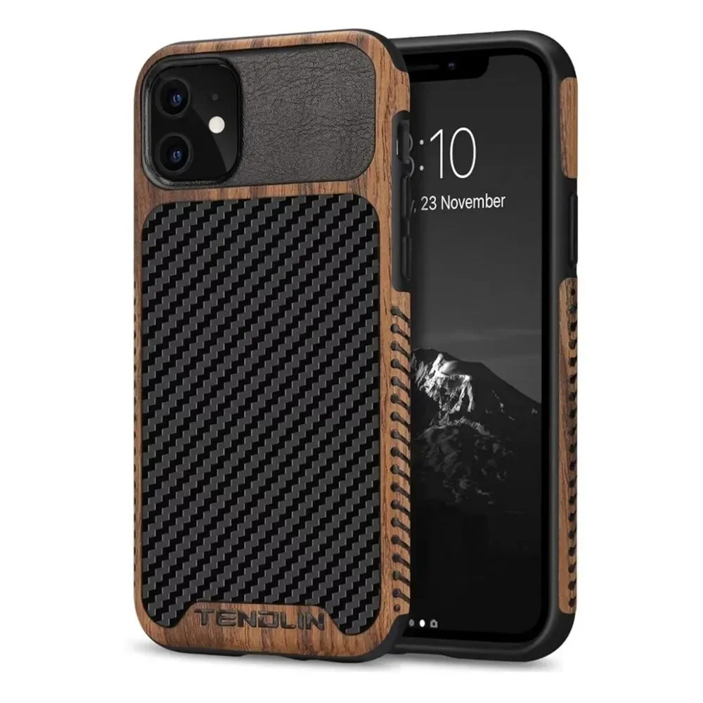 Wood & Carbon Fiber iPhone Case - Black and Brown